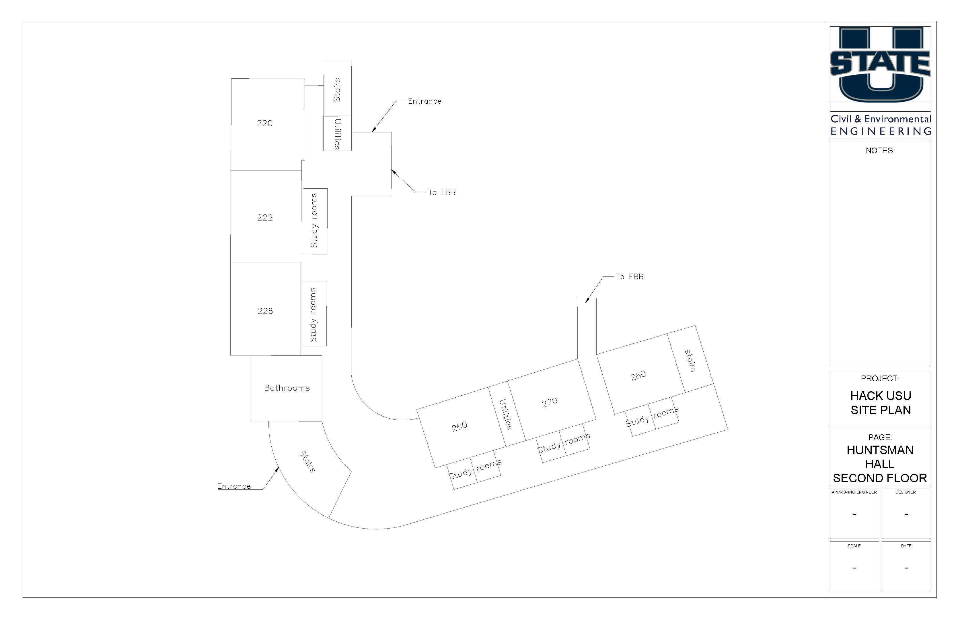 A map of the second floor of Huntsman Hall.