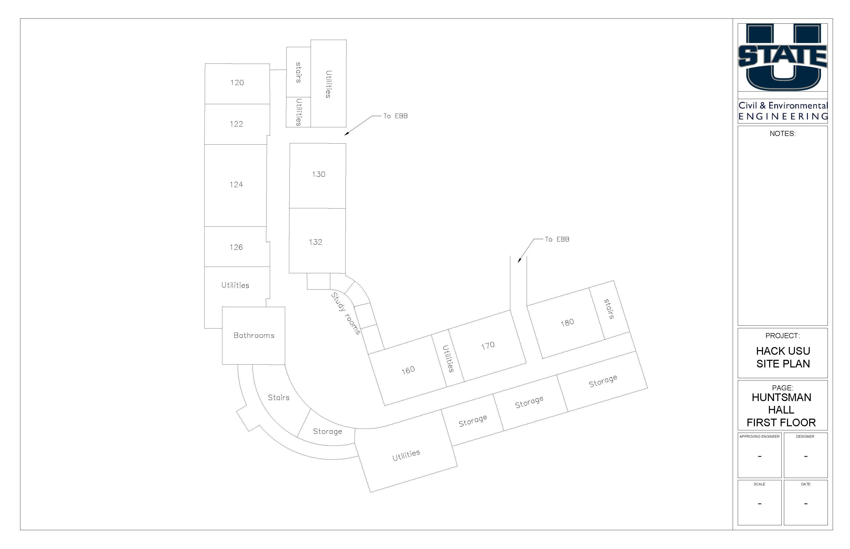 A map of the first floor of Huntsman Hall.