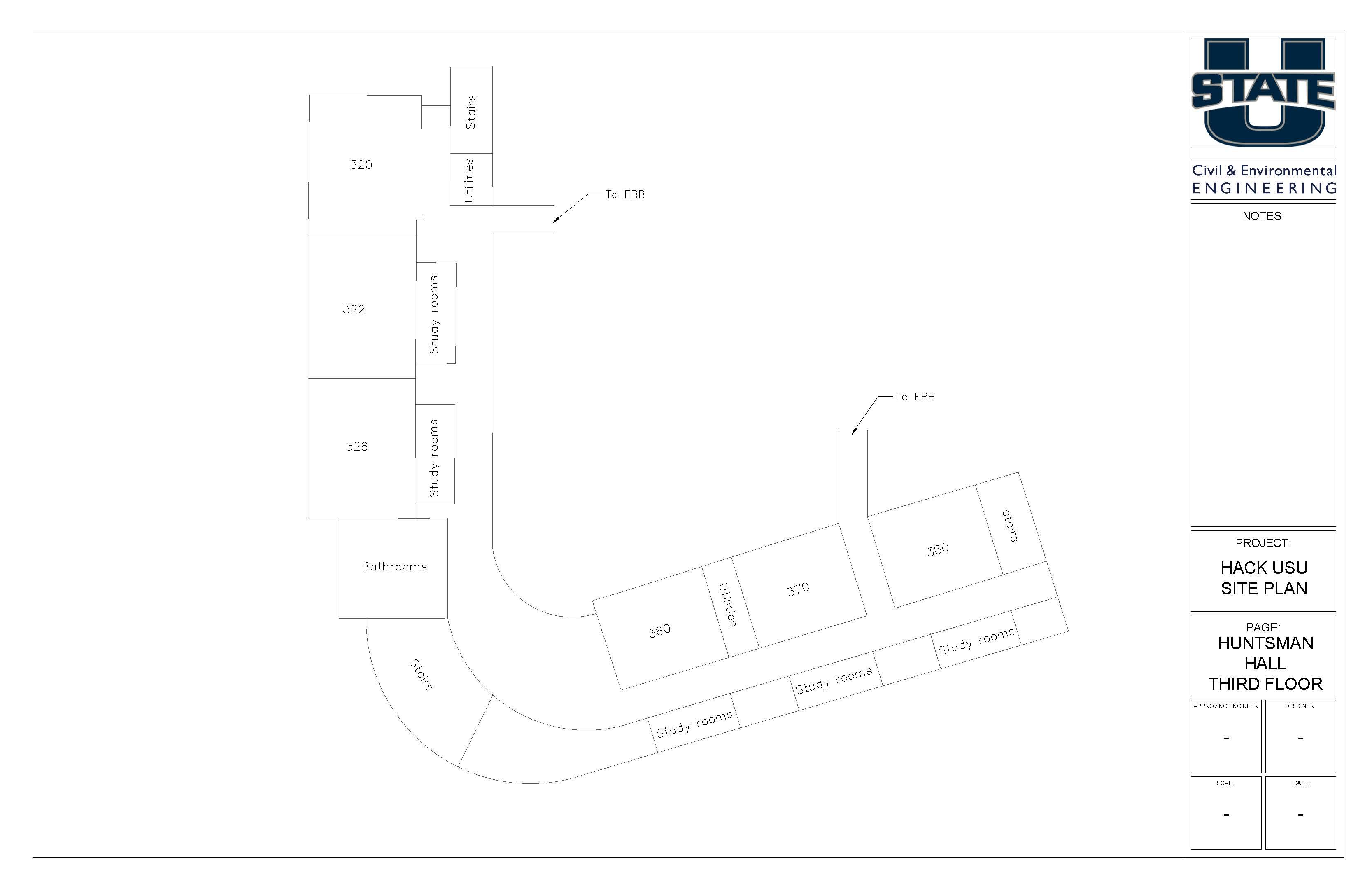 A map of the third floor of Huntsman Hall.
