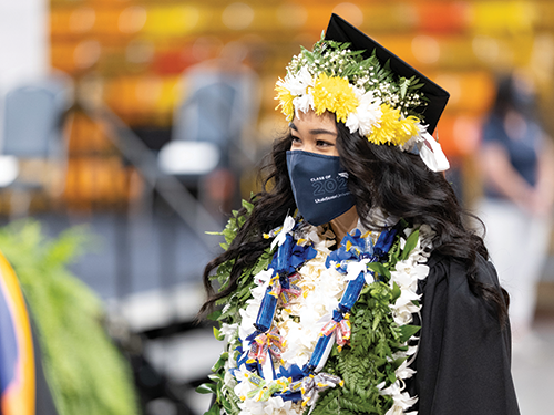 graduate with flower wreaths