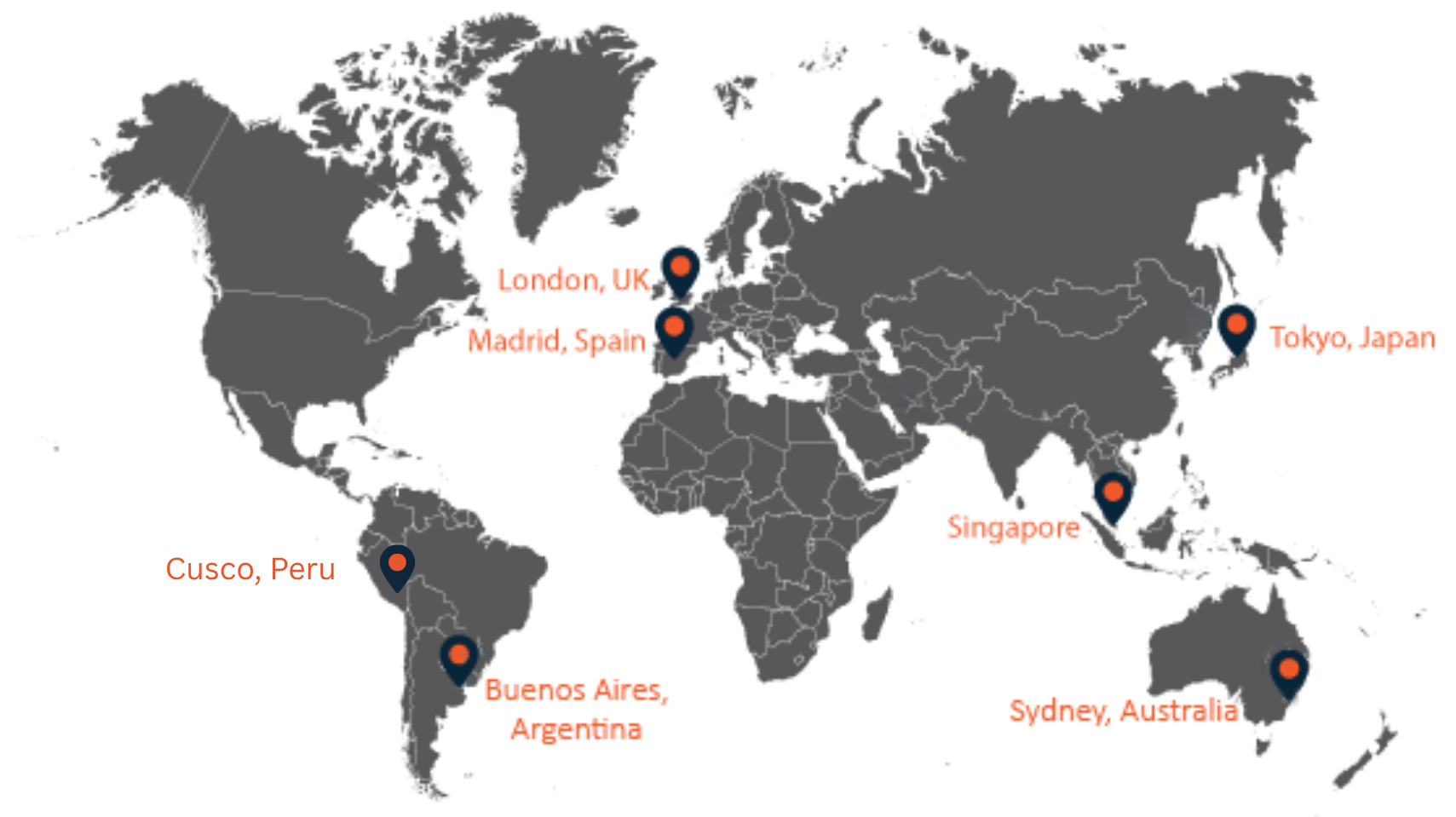 World map of available destinations